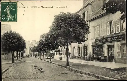 Ak Marcenat Cantal, La Grande Rue, Geschäft Queuille