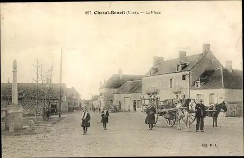 Ak Chezal Benoit Cher, La Place, Pferde mit Fuhrwerk