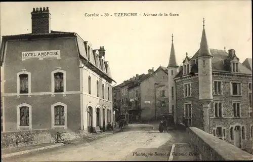 Ak Uzerche Corrèze, Avenue de la Gare, Hotel Ambroise