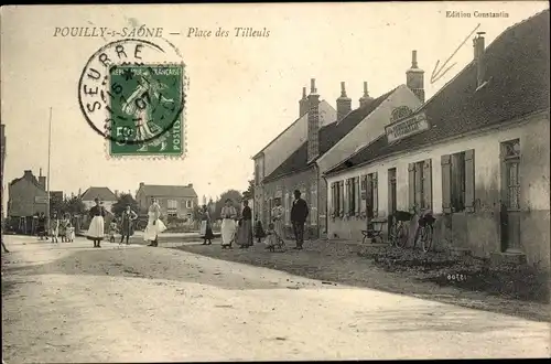 Ak Pouilly Saône et Loire, Place des Tilleuls, Straßenpartie