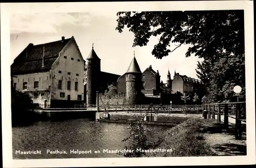 Ak Maastricht Limburg Niederlande, Pesthuis, Helpoort en Maastrichter Maaspunttoren