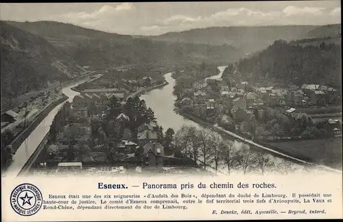 Ak Esneux Wallonien Lüttich, Panorama pris du chemin des roches, Ortsansicht mit Fluss