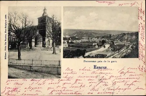 Ak Esneux Wallonien Lüttich, Panorama pris de la gare, Kirche