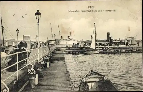 Ak Kiel Schleswig Holstein, Kriegshafen, Reventloubrücke, Hohenzollern
