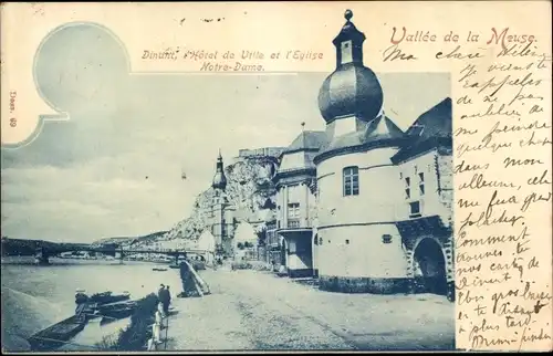 Ak Dinant Wallonien Namur, l'Hotel de Ville et l'Eglise Notre-Dame, Vallee de la Meuse