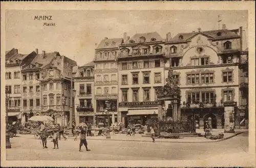 Ak Mainz am Rhein, Markt, Straßenszene