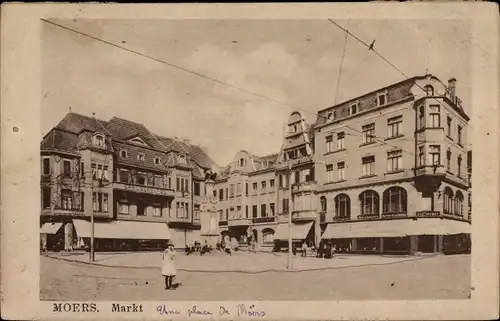 Ak Moers Nordrhein Westfalen, Markt, Handlung Carl Schultze, Straßenszene