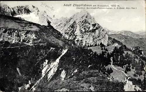 Ak Garmisch Partenkirchen in Oberbayern, Kreuzeckhaus, Adolf-Zöppritz-Haus