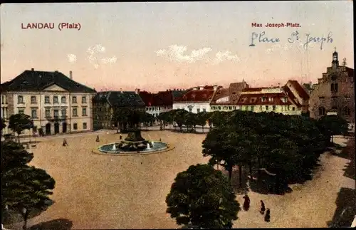 Ak Landau in der Pfalz, Max-Joseph-Platz, Brunnen