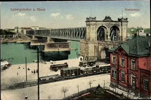 Ak Ludwigshafen am Rhein, Rheinbrücke, Eisenbahn