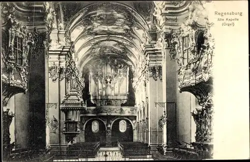 Ak Regensburg an der Donau Oberpfalz, Alte Kapelle, Innenansicht, Orgel