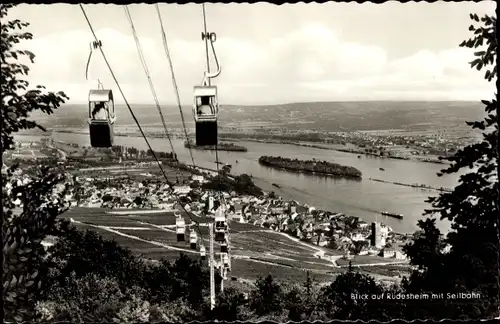 Ak Rüdesheim am Rhein, Panorama mit Seilbahn