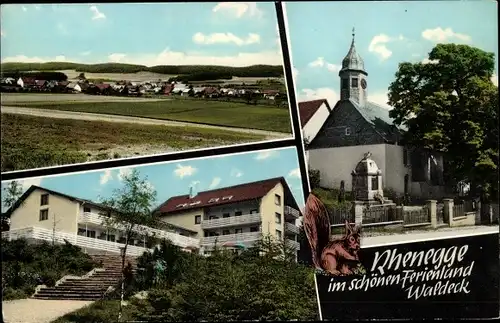 Ak Rhenegge Diemelsee Hessen, Kirche, Panorama, Eichhörnchen