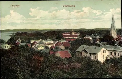 Ak Eutin, Panorama, Kirche, Gewässer, Wald