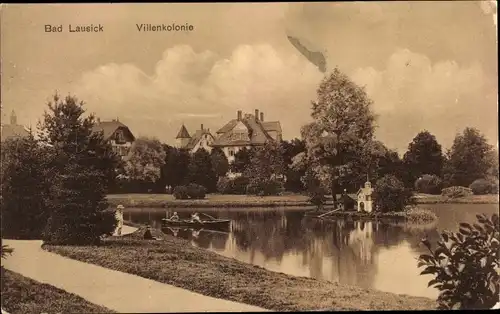 Ak Bad Lausick in Sachsen, Villenkolonie, Ruderboote, Insel