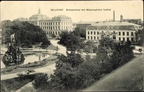 Ak Erlangen in Mittelfranken Bayern, Kollegienhaus und Mineralogisches Institut, Brunnen