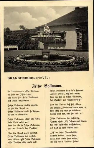 Ak Brandenburg Havel,  Gedicht Fritze Bollmann, Brunnen