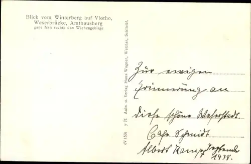 Ak Vlotho an der Weser, Blick vom Winterberg, Weserbrücke, Amthausberg, Marschlied