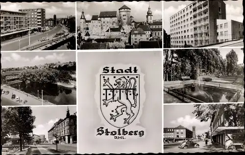 Ak Stolberg im Rheinland, Schwimmbad, Straßenansichten, Wappen, Burg