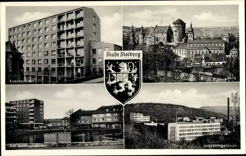 Ak Stolberg im Rheinland, Krankenhaus, Industriegelände, Am Bastingsweiher, Wappen