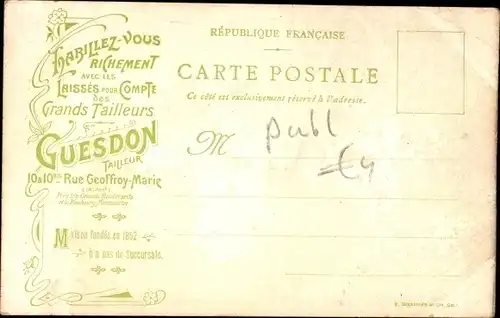 Ak Mädchen mit Puppe, Tailleur Guesdon, Rue Geoffroy Marie