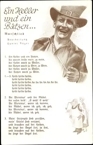 Lied Ak Ein Hellerr und ein Batzen, Marschlied, Günter Royer, Mann mit Pfeife