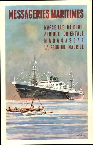 Künstler Ak Dampfer, Dampfschiff, Messageries Maritimes, MM, Reklame