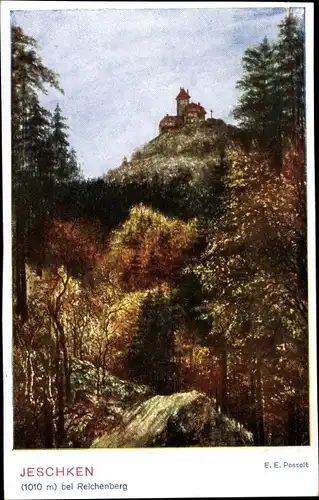 Künstler Ak Posselt, Ještěd Jeschken Region Reichenberg, Burg