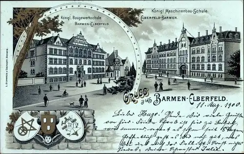 Wappen Litho Barmen Wuppertal in Nordrhein Westfalen, Maschinbauschule, Baugewerkschule