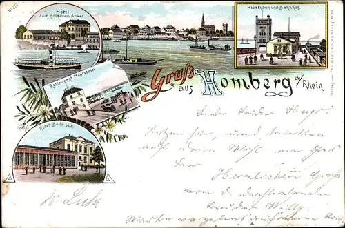 Litho Homberg Duisburg, Hotel Belle Vue, Restaurant, Hotel zum goldenen Anker