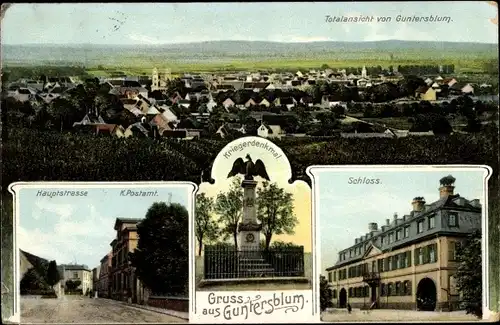 Ak Guntersblum in Hessen, Hauptstraße, Post, Schloss, Denkmal, Stadtpanorama