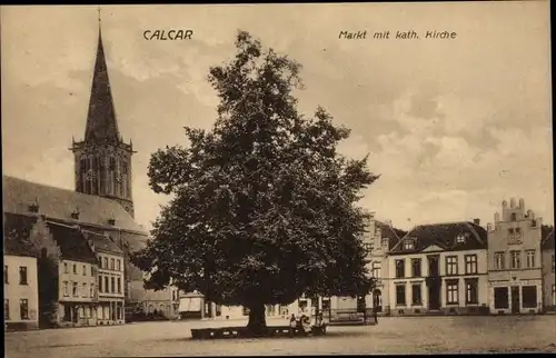 Ak Kalkar am Niederrhein, Markt mit katholischer Kirche