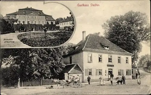 Ak Bischleben Stedten Erfurt in Thüringen, Schloss Stedten, Gasthaus, Kutsche