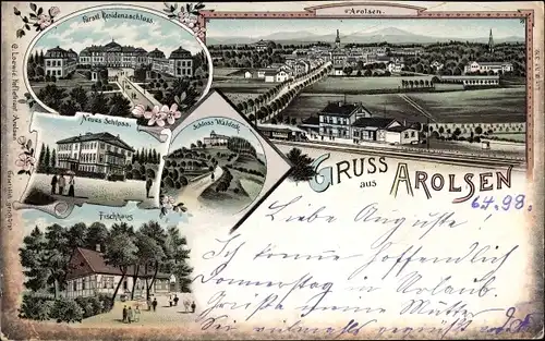 Litho Bad Arolsen in Hessen, Neues Schloss, Schloss Waldeck, Fischhaus, Fürstl. Residenzschloss