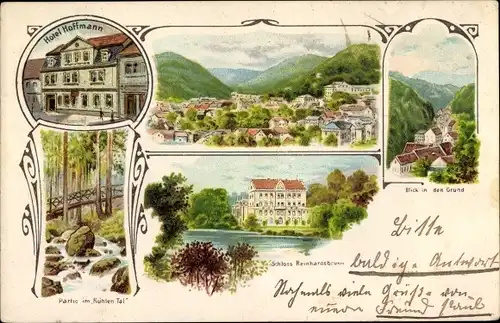 Litho Reinhardsbrunn Friedrichroda im Thüringer Wald, Hotel Hoffmann, Ort, Schloss, Kühles Tal