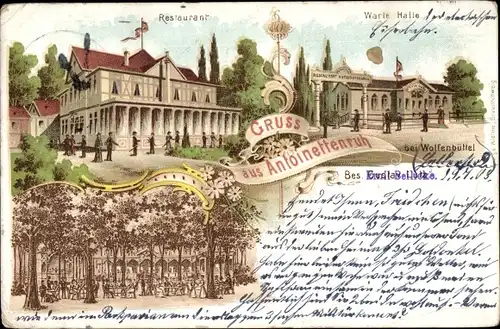 Ak Wolfenbüttel in Niedersachsen, Antoinettenruh, Wartehalle, Restaurant