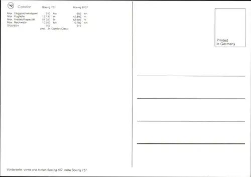 Ak Deutsche Passagierflugzeuge Condor, Boeing 767, B 757