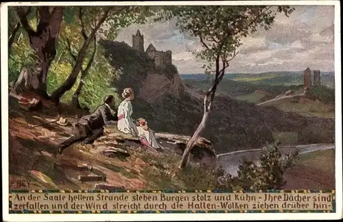 Lied Künstler Ak Hey, Paul, Volksliederkarten Nr 44, An der Saale hellem Strande