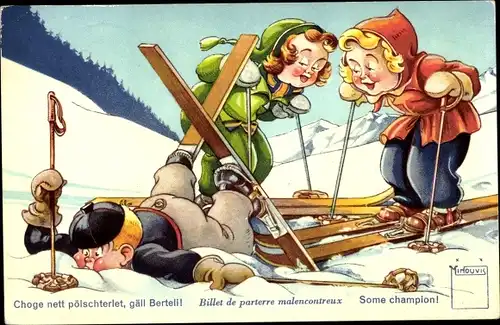 Ak Unfall bei Skifahrt, Choge nett pölschterlet, gäll Berteli...