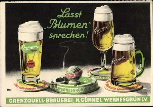Künstler Ak Reklame, Grenzquell Brauerei, H. Günnel Wernesgrün