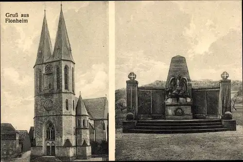 Ak Flonheim in Rheinhessen, Kirche, Ehrenmal