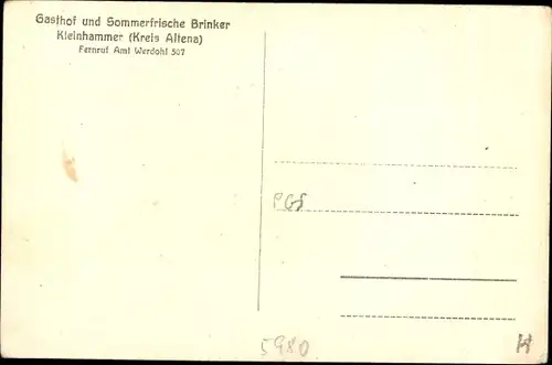 Ak Kleinhammer Werdohl im Sauerland, Gesamtansicht, Gasthof Brinker