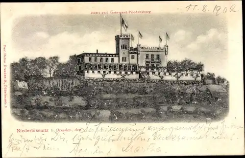 Ak Niederlössnitz Niederlößnitz Radebeul Sachsen, Hotel und Restaurant Friedensburg