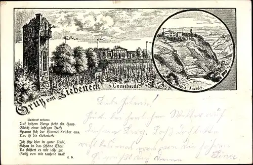 Ak Dresden Cossebaude, Liebeneck, Panorama, Gedicht