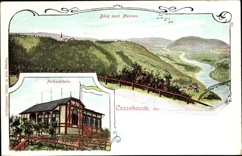 Ak Dresden Cossebaude, Parkschänke mit Panorama nach Meißen