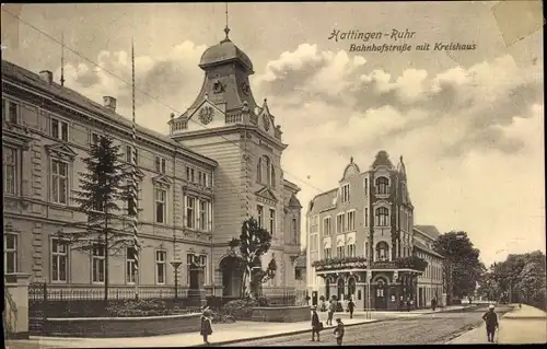 Ak Hattingen an der Ruhr, Bahnhofstraße mit Kreishaus