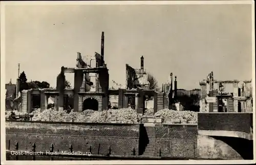 Ak Middelburg Zeeland Niederlande, Oost-Indisch Huis, Zerstörungen