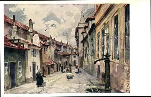 Künstler Ak Engelmüller, Ferd., Praha Prag, Zlata ulicka, Straßenpartie