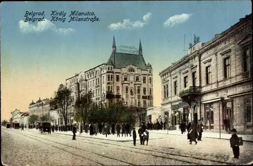 Ak Beograd Belgrad Serbien, König Milanstraße