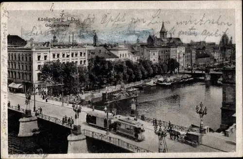 Ak Kaliningrad Königsberg Ostpreußen, Grüne Brücke, Straßenbahn